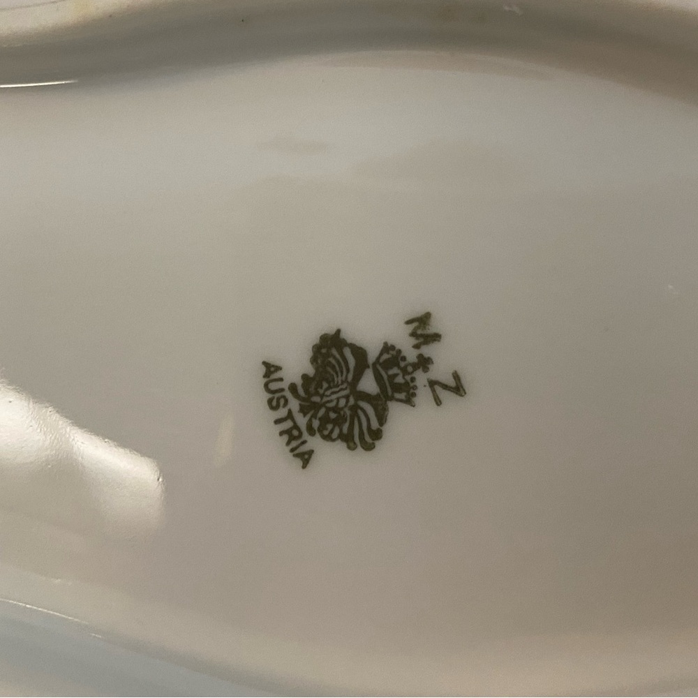 MZ Austria Floral Dish. No Chips or Cracks. White Bowl with Gold/Green accents. - Picture 4 of 4